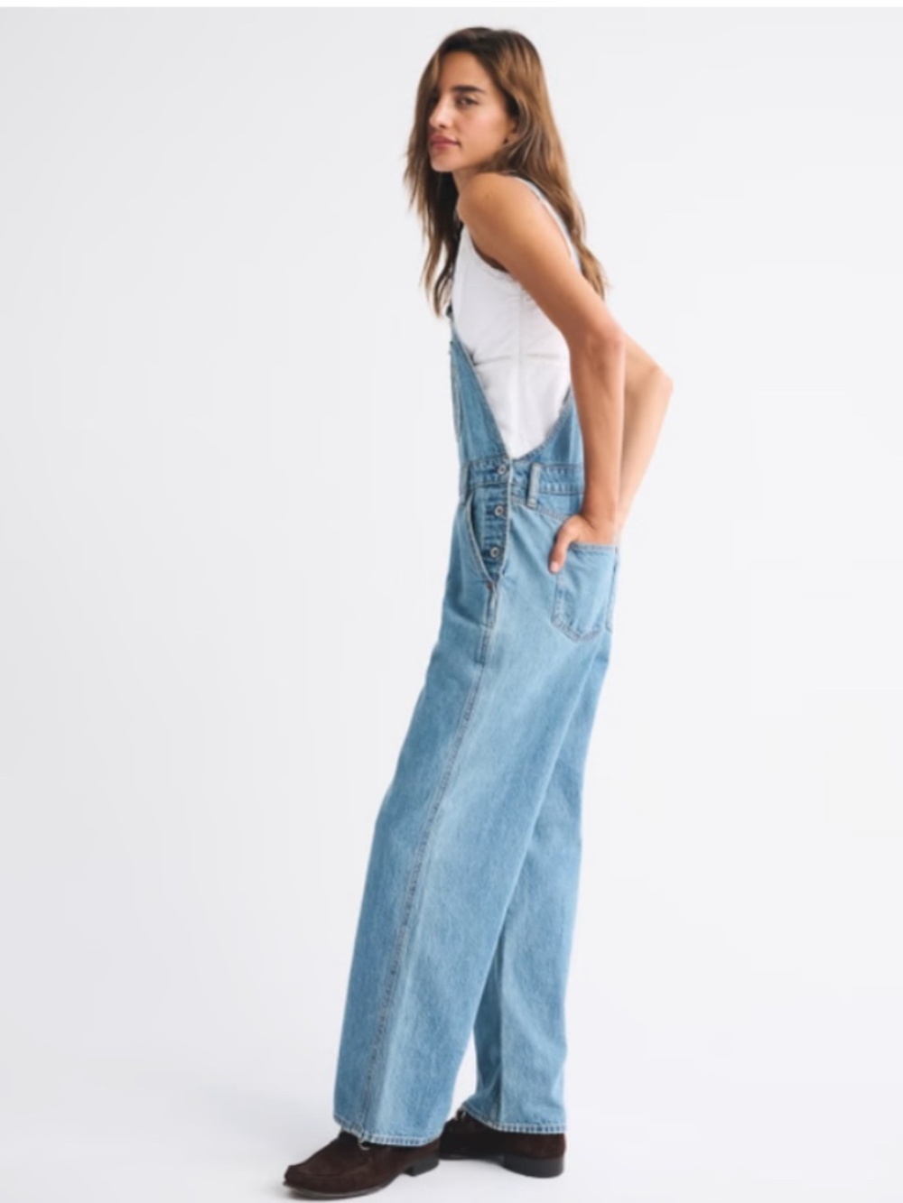 Abercrombie & Fitch Classic Relaxed Denim Straight Leg Overalls Size Large - Picture 2 of 7